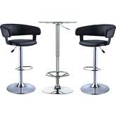 Jenna Barrel 3 Piece Pub Set in Black Leatherette & Chrome