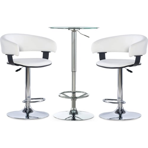 Jenna Barrel 3 Piece Pub Set in White Leatherette & Chrome