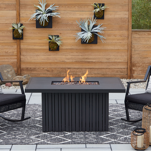 Calvin 52" Rectangle Propane Fire Pit Table w/ Hidden Tank in Black Coral Metal