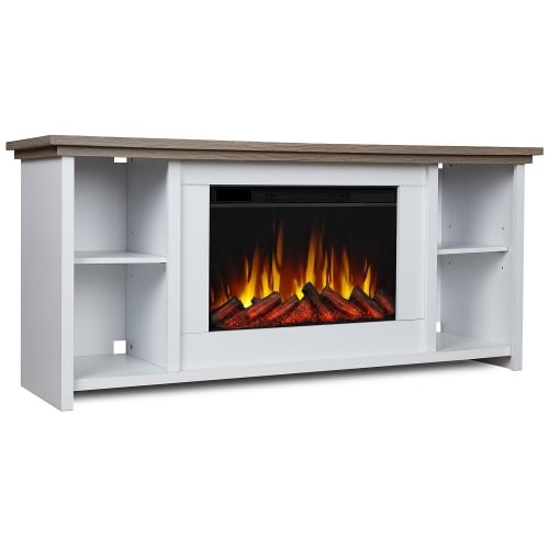 Tramore 62" Slim TV Stand w/ Electric Fireplace in White & Wood