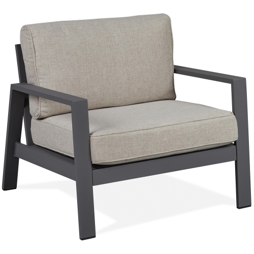 Aegean Outdoor Accent Chair in Weathered Slate Aluminum & Tan Fabric