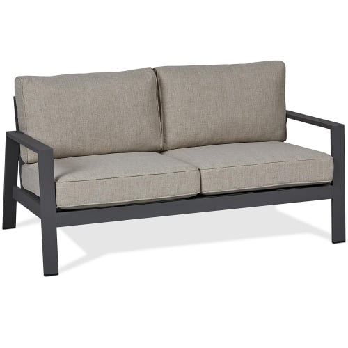 Aegean Outdoor 55" Sofa in Weathered Slate Aluminum & Tan Fabric