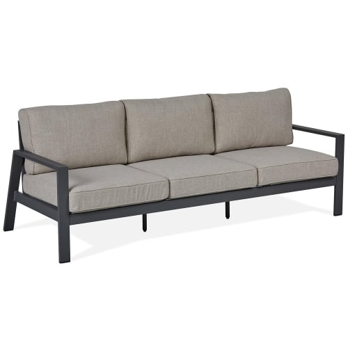 Aegean Outdoor 80" Sofa in Weathered Slate Aluminum & Tan Fabric