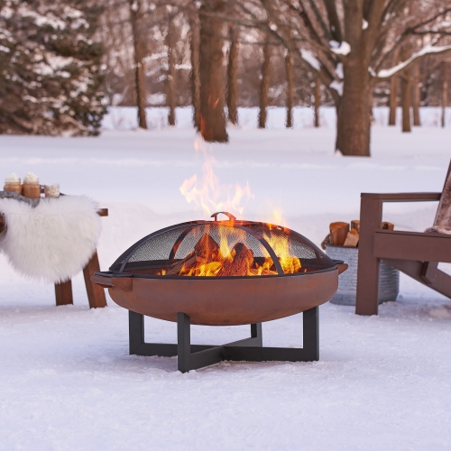 La Porte Outdoor 37" Round Wood Burning Fire Pit in Rust Steel