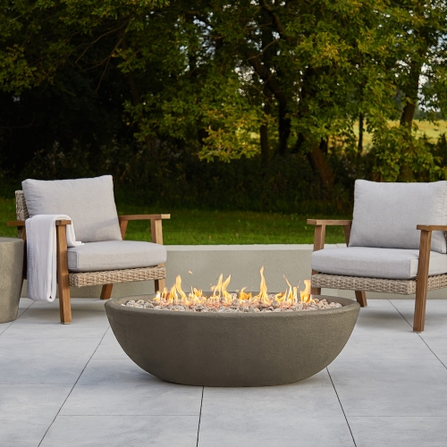 Riverside Oval Propane Fire Bowl in Glacier Gray Cast Concrete