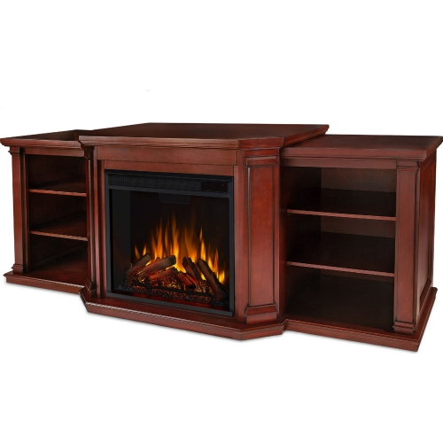 Valmont 74" TV Stand with Electric Fireplace in Dark Mahogany