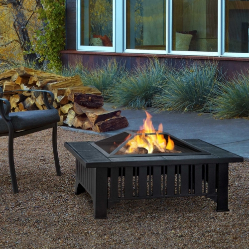 Lafayette Fire Pit in Black w/ Gray Slate Tile Top