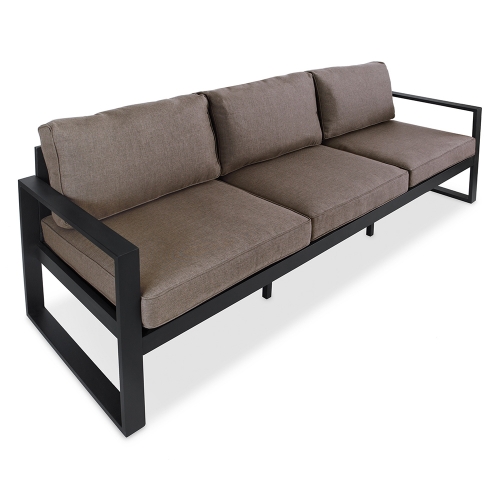 Baltic Outdoor Sofa in Black Aluminum with Desert Brown Cushions