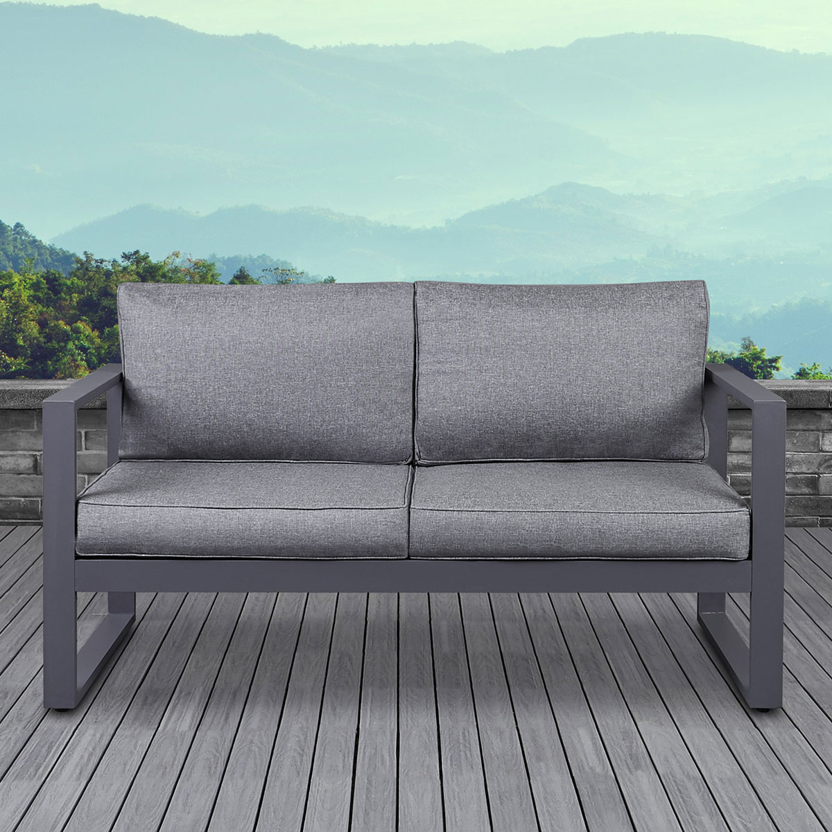 Baltic Outdoor Loveseat in Gray Aluminum & Gray Fabric