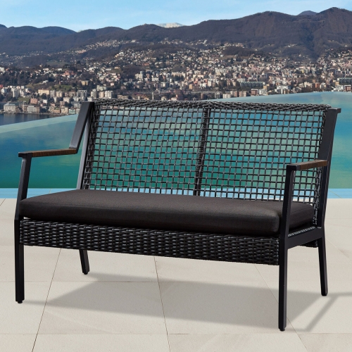 Calvin Loveseat in Black Resin Wicker & Fabric