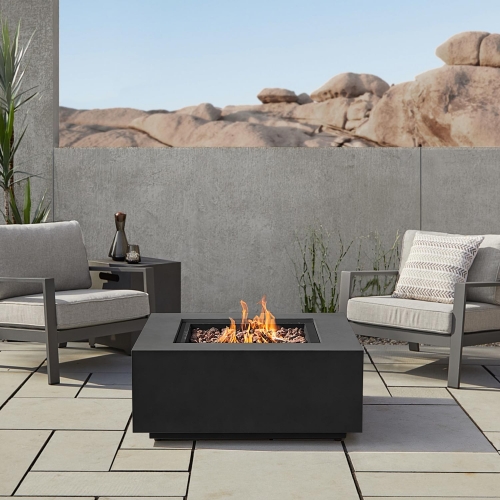 Aegean Square Propane Fire Table w/ Natural Gas Kit in Black Powder Coated Steel