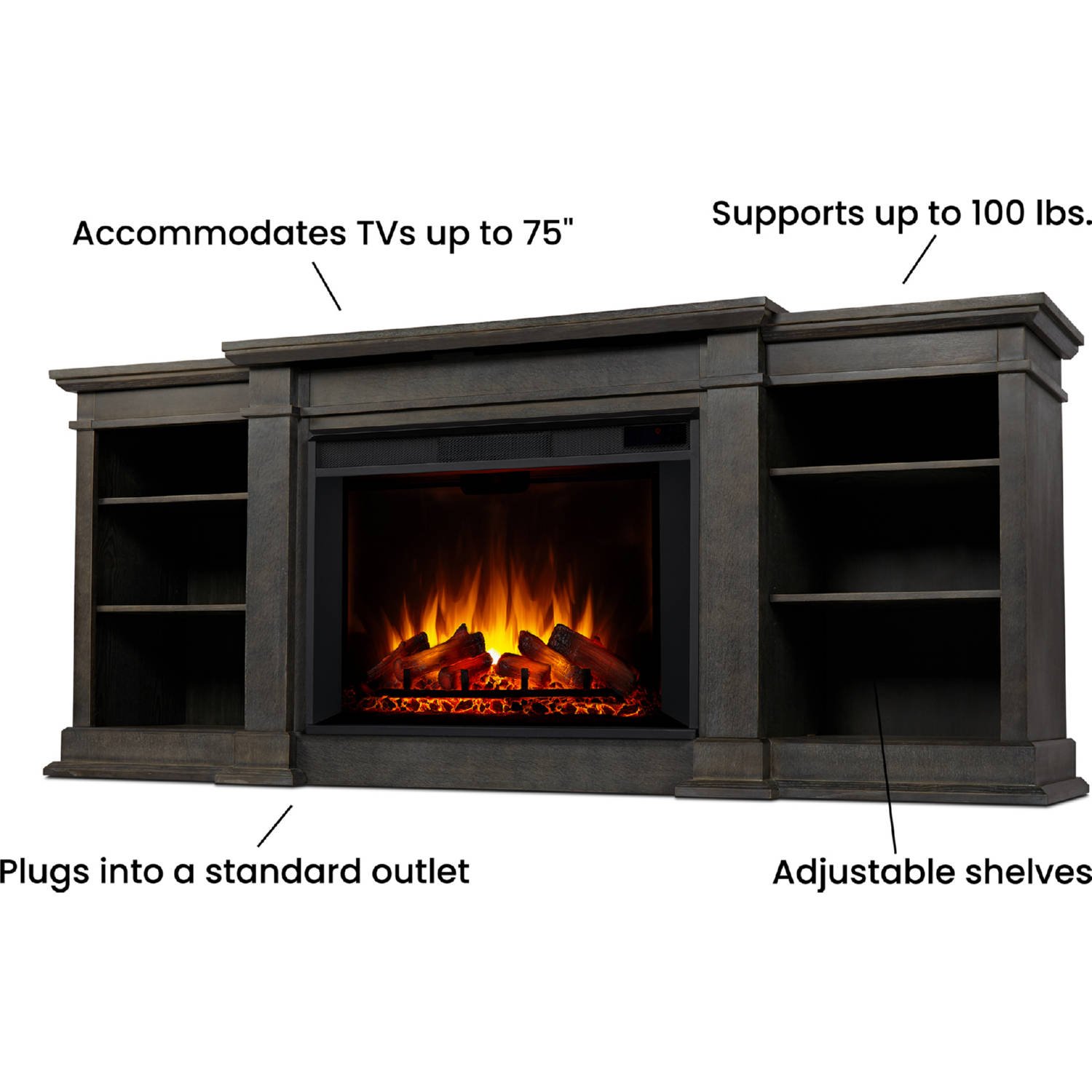 Grand tv store stand with fireplace