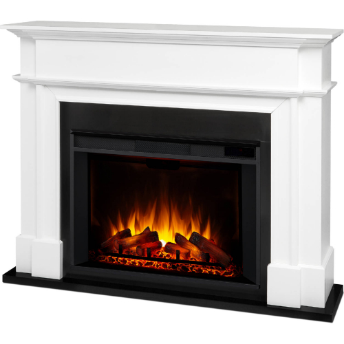 Harlan Grand Indoor Electric Fireplace in White w/ Black Surround