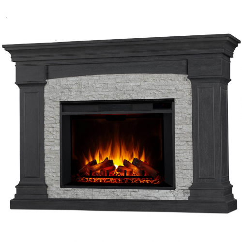 Deland Grand Electric Fireplace in Gray & Gray Faux Stone