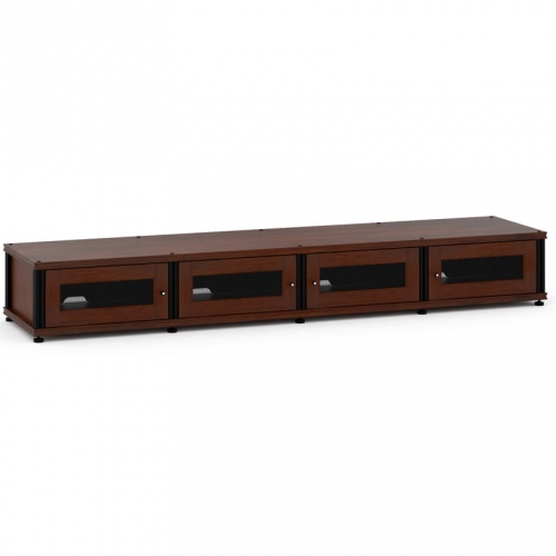 Synergy 147 Quad Width 87" AV Cabinet TV Stand in Walnut, Mesh Doors & Black Frame