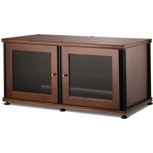 Synergy 221 Double Width 44" AV Cabinet TV Stand in Walnut, Mesh Doors & Black Frame