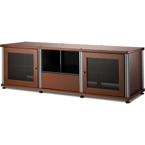 Synergy 236 Triple Width 65" AV Cabinet TV Stand in Cherry, Mesh Doors & Aluminum Frame