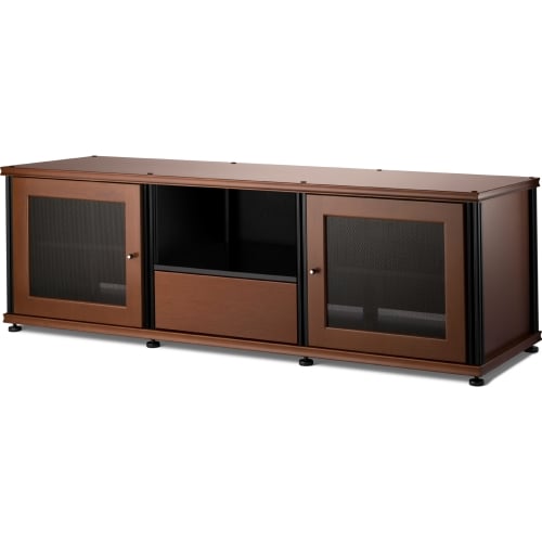 Synergy 236 Triple Width 65" AV Cabinet TV Stand in Cherry, Mesh Doors & Black Frame