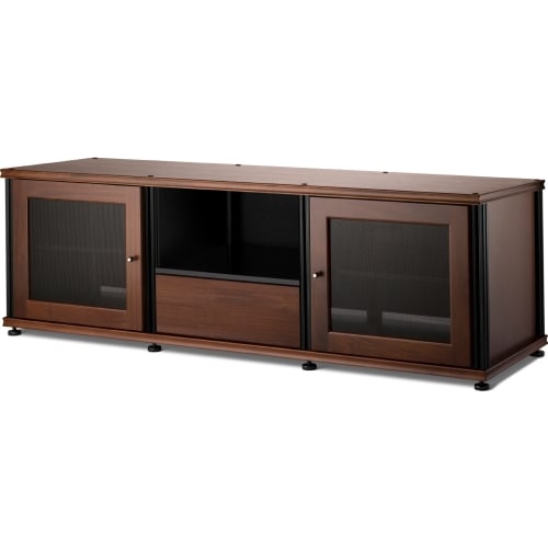 Synergy 236 Triple Width 65" AV Cabinet TV Stand in Walnut, Mesh Doors & Black Frame