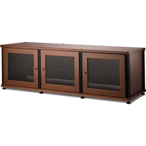 Synergy 237 Triple Width 65" AV Cabinet TV Stand in Cherry, Mesh Doors & Black Frame