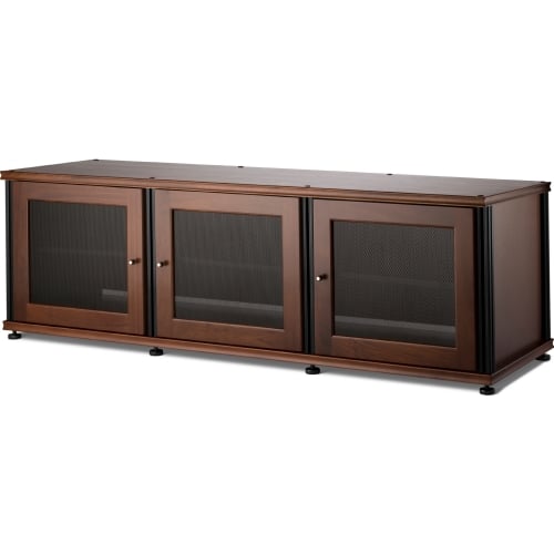 Synergy 237 Triple Width 65" AV Cabinet TV Stand in Walnut, Mesh Doors & Black Frame