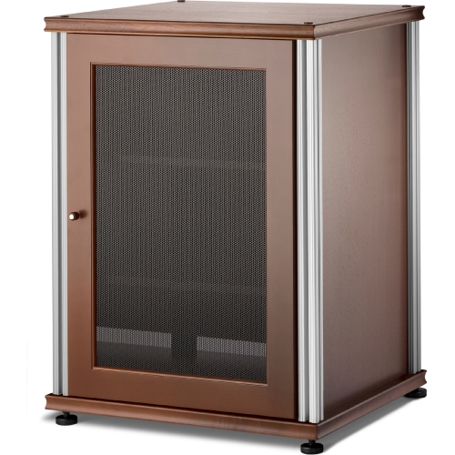 Synergy 30" Tall AV Cabinet Audio Rack in Walnut, Mesh Doors & Aluminum Frame