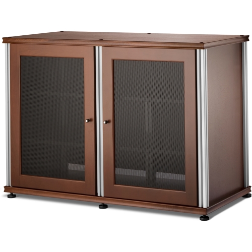 Synergy 323 Double Width 44" AV Cabinet TV Stand in Walnut, Mesh Doors & Aluminum Frame