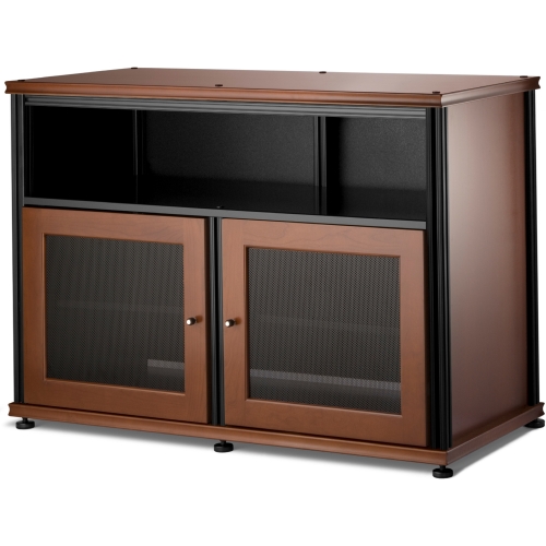 Synergy 329 Double Width 44" AV Cabinet TV Stand in Cherry, Mesh Doors & Black Frame