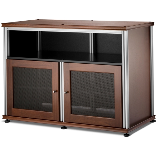 Synergy 329 Double Width 44" AV Cabinet TV Stand in Walnut, Mesh Doors & Aluminum Frame