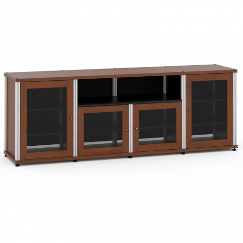 Synergy 345 Quad Width 87" AV Cabinet TV Stand in Cherry, Mesh Doors & Aluminum Frame