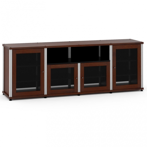 Synergy 345 Quad Width 87" AV Cabinet TV Stand in Walnut, Mesh Doors & Aluminum Frame