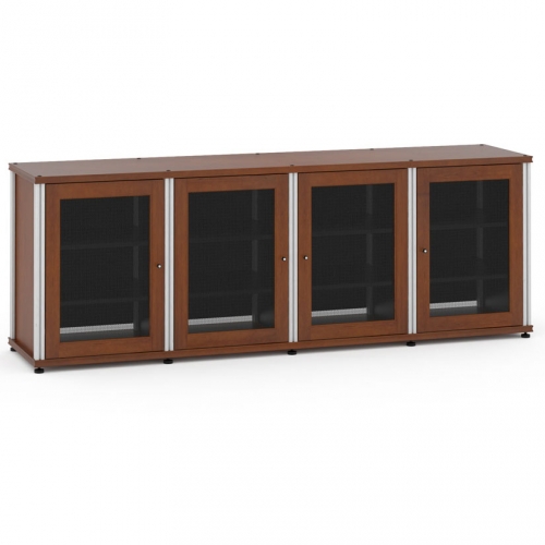 Synergy 347 Quad Width 87" AV Cabinet TV Stand in Cherry, Mesh Doors & Aluminum Frame