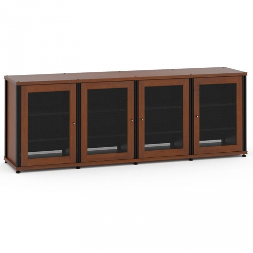 Synergy 347 Quad Width 87" AV Cabinet TV Stand in Cherry, Mesh Doors & Black Frame