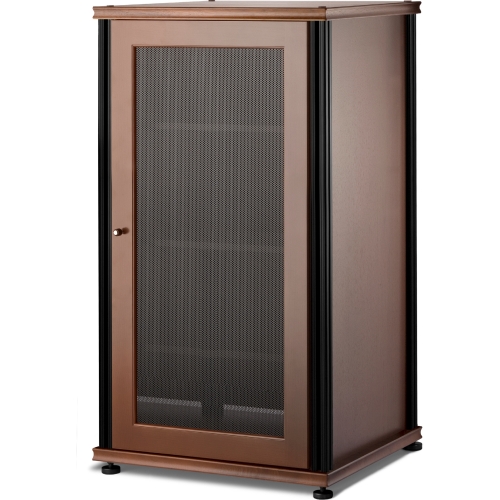 Synergy 402 40" Tall AV Cabinet Audio Rack in Walnut, Mesh Doors & Black Frame