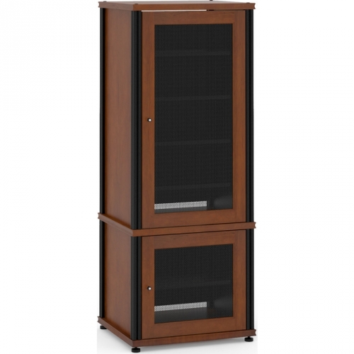 Synergy 603 60" Tall AV Cabinet Audio Rack in Cherry, Mesh Doors & Black Frame