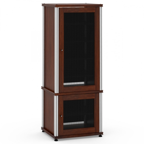 Synergy 603 60" Tall AV Cabinet Audio Rack in Walnut, Mesh Doors & Aluminum Frame