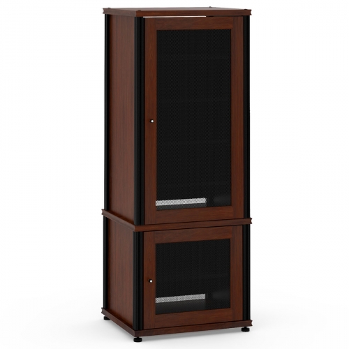 Synergy 603 60" Tall AV Cabinet Audio Rack in Walnut, Mesh Doors & Black Frame