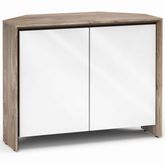 Barcelona 323 45" Corner TV Stand AV Cabinet in Natural Walnut w/ Gloss White Doors