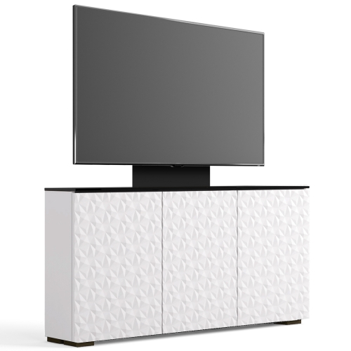 Milan 337 64" Low Profile Wall Cabinet TV Stand & TV Mount in White & Black Glass