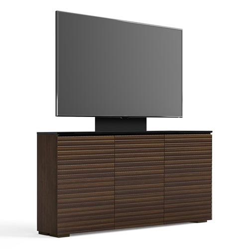 Zurich 337 64" Low Profile Wall Cabinet TV Stand w/ Mount in Linear Texture Brown w/ Black Top