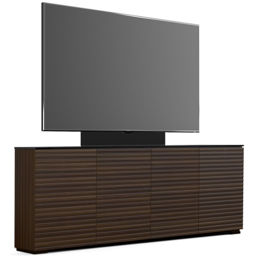 Zurich 347 88" Low Profile Wall Cabinet TV Stand w/ Mount in Linear Texture Brown w/ Black Top