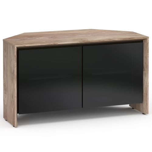 Barcelona 221CR 45" Corner TV Stand AV Cabinet in Natural Walnut w/ Black Glass