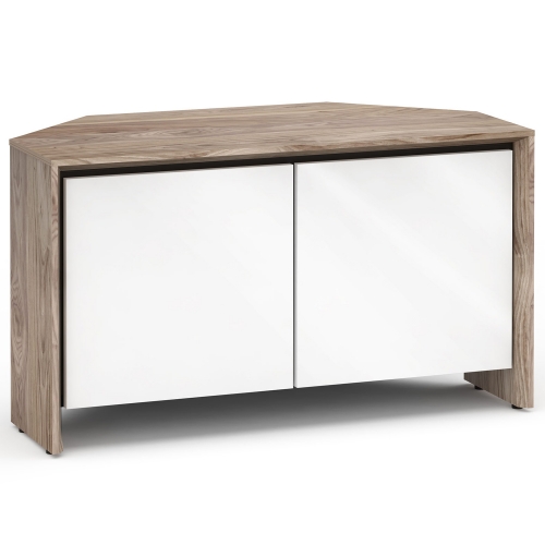 Barcelona 221CR 45" Corner TV Stand AV Cabinet in Natural Walnut w/ Gloss White Doors