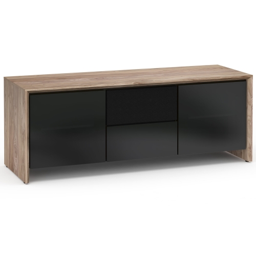 Barcelona 236 65" TV Stand AV Cabinet in Natural Walnut w/ Black Glass Doors