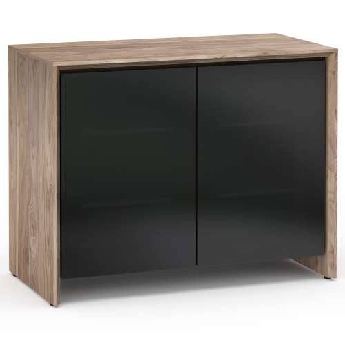 Barcelona 323 45" TV Stand AV Cabinet in Natural Walnut w/ Black Glass Doors