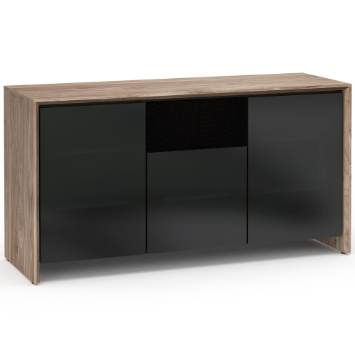 Barcelona 336 65" TV Stand AV Cabinet in Natural Walnut w/ Black Glass Doors