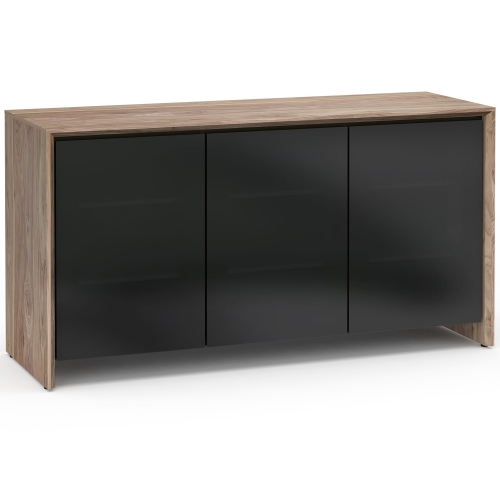 Barcelona 337 65" TV Stand AV Cabinet in Natural Walnut w/ Black Glass Doors