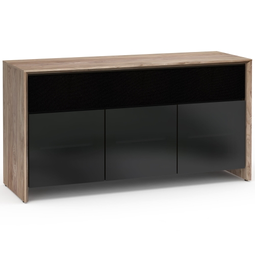 Barcelona 339 65" TV Stand AV Cabinet in Natural Walnut w/ Black Glass Doors