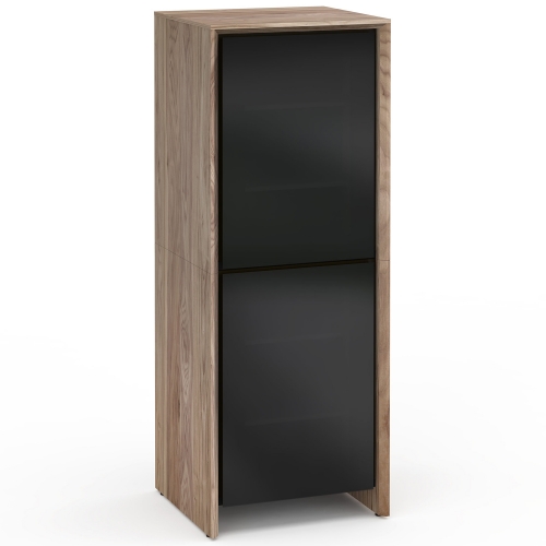 Barcelona 617 AV Cabinet in Natural Walnut w/ Black Glass Doors