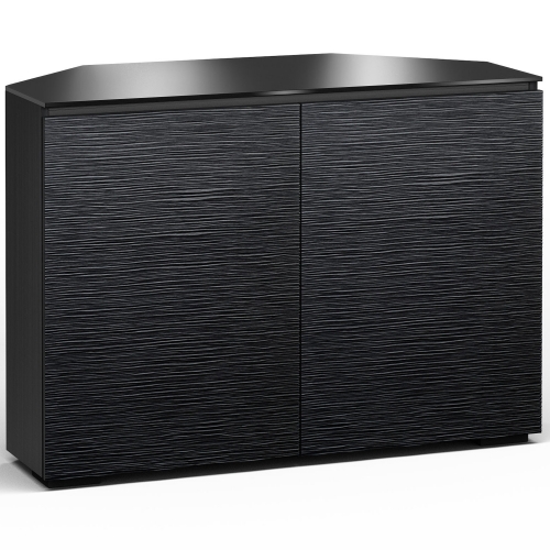 Chicago 323CR 44" Corner TV Stand AV Cabinet in Textured Black w/ Black Glass